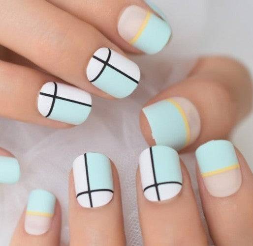 Press On Nails Blue Glossy Square Line Nail Kit - TGC Boutique - Press On Nails