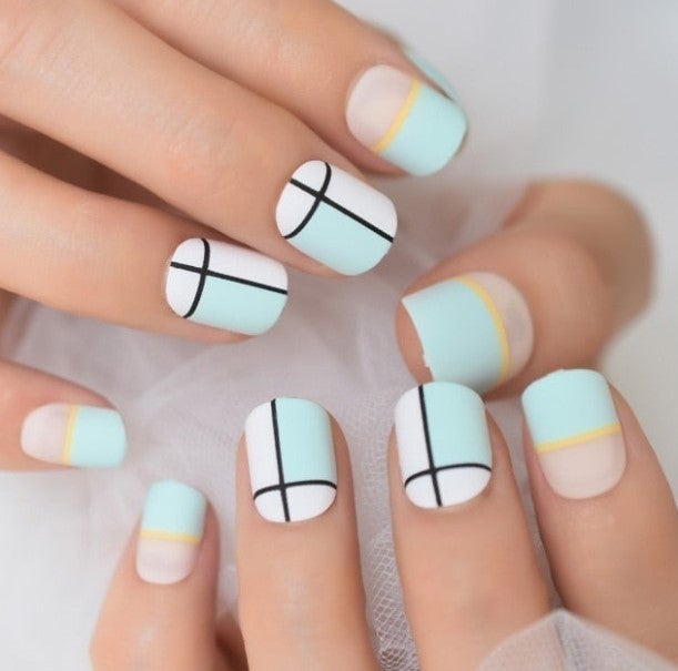 Press On Nails Blue Glossy Square Line Nail Kit - TGC Boutique - Press On Nails