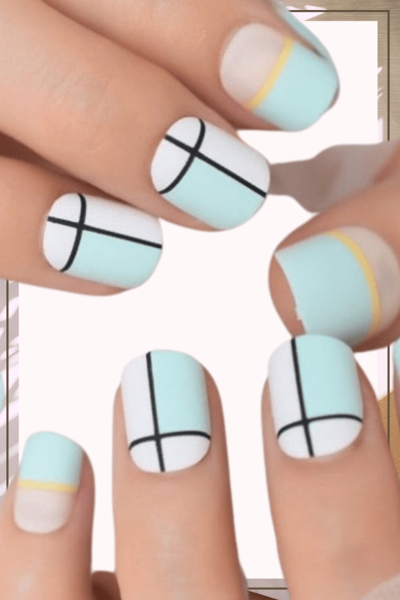 Press On Nails Blue Glossy Square Line Nail Kit - TGC Boutique - Press On Nails