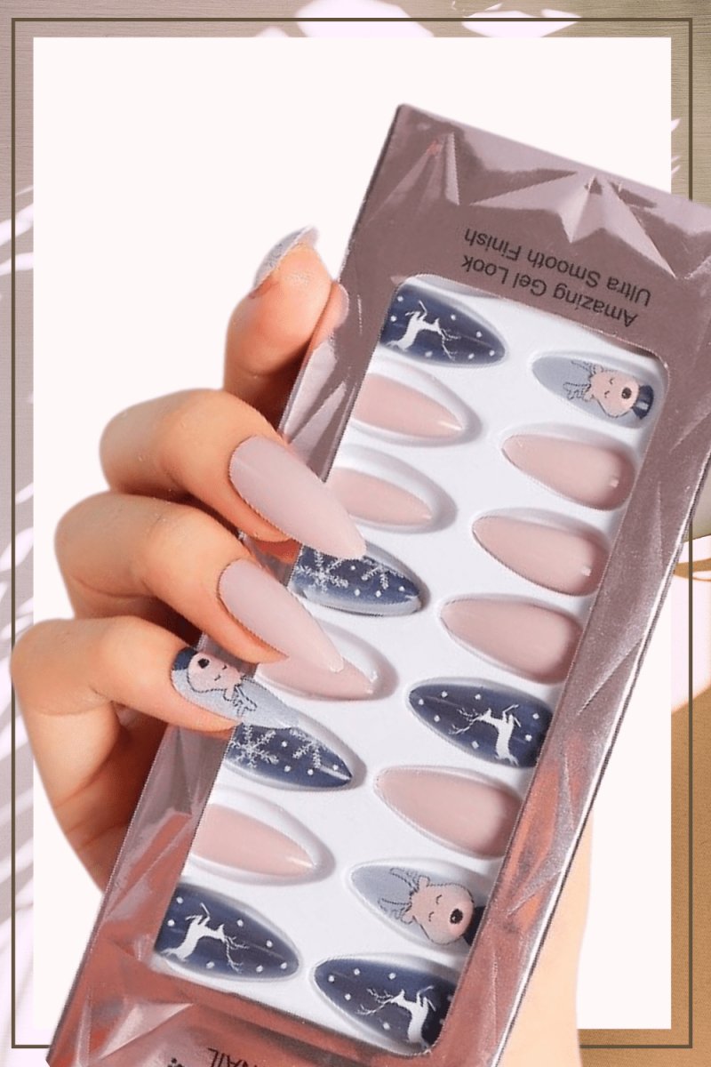 Press On Nails Blue Matte Almond Snowflakes Nail Kit - TGC Boutique - Press On Nails