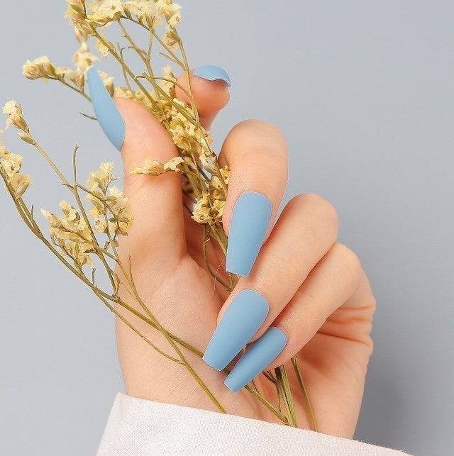 Press On Nails Blue Matte Coffin Nail Kit - TGC Boutique - Press On Nails