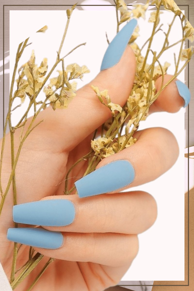 Press On Nails Blue Matte Coffin Nail Kit - TGC Boutique - Press On Nails