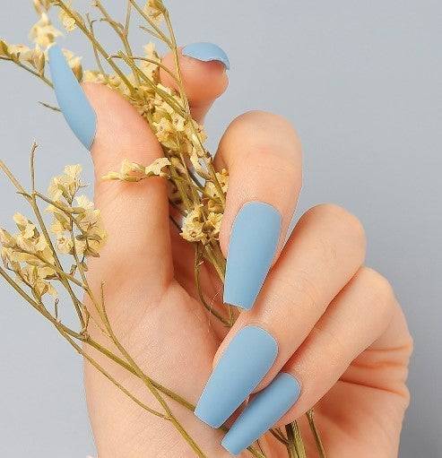 Press On Nails Blue Matte Coffin Nail Kit - TGC Boutique - Press On Nails