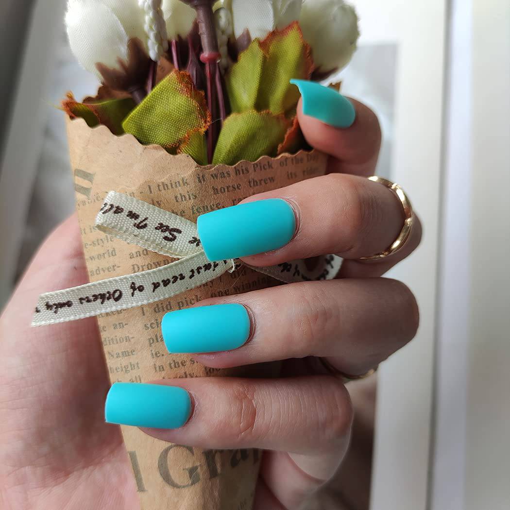 Press On Nails Blue Matte Square Nail Kit - TGC Boutique - Press On Nails