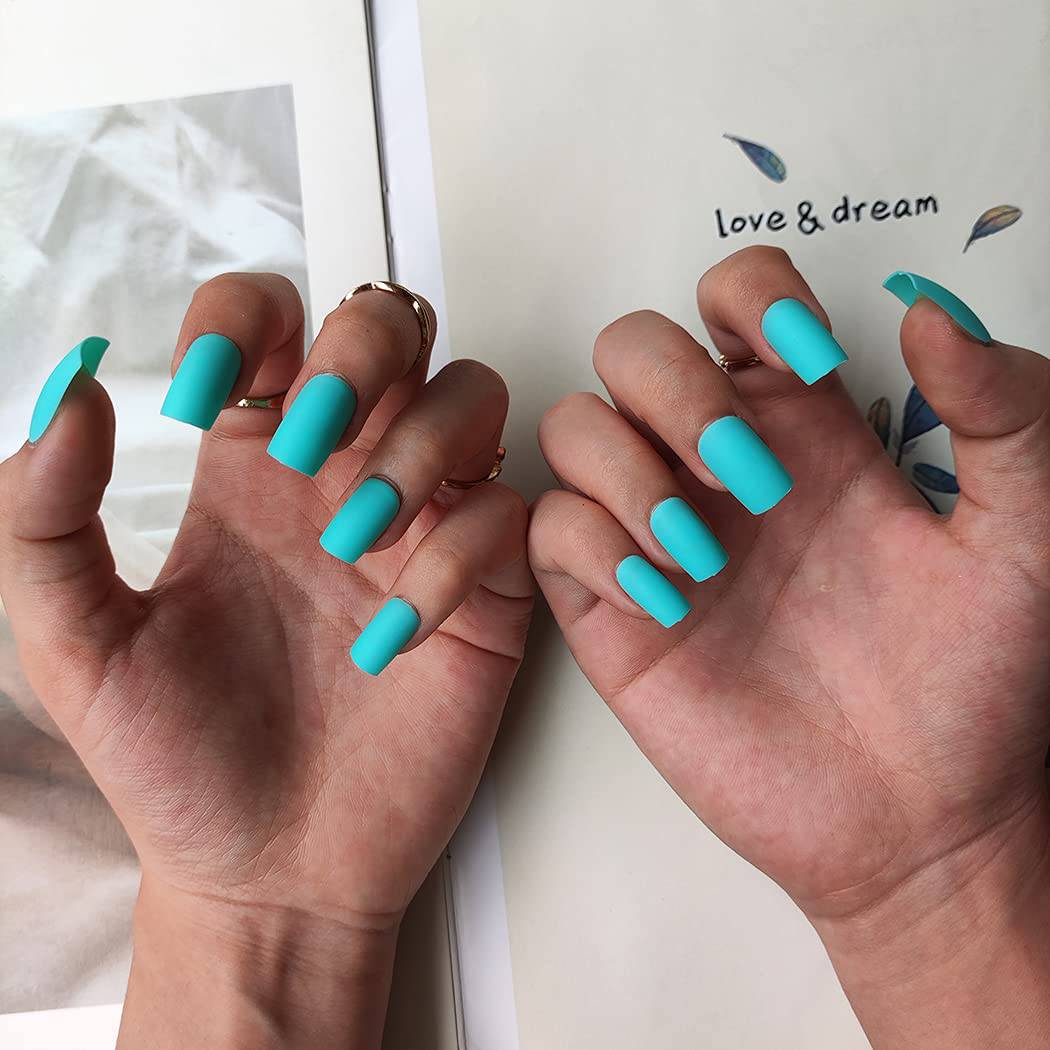 Press On Nails Blue Matte Square Nail Kit - TGC Boutique - Press On Nails