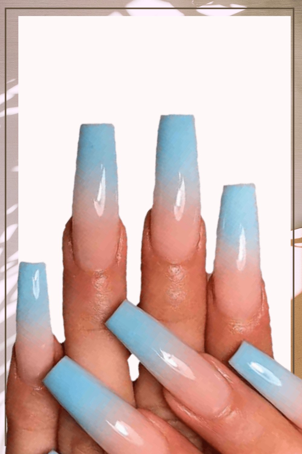 Press On Nails Blue Ombre Glossy Coffin Nail Kit - TGC Boutique - Press On Nails