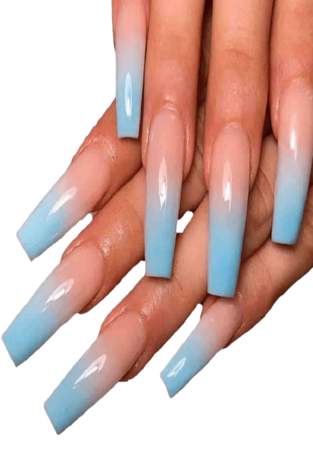Press On Nails Blue Ombre Glossy Coffin Nail Kit - TGC Boutique - Press On Nails