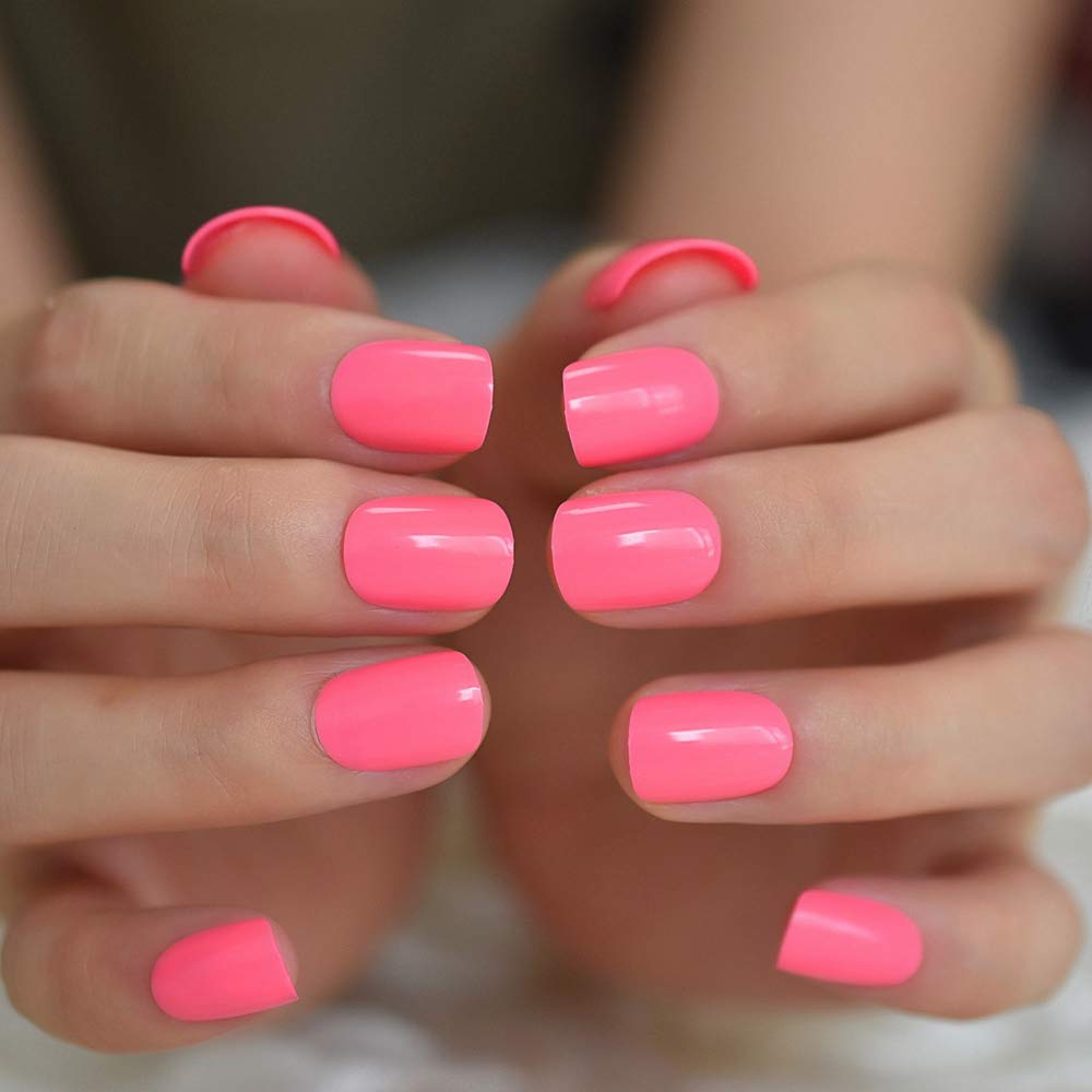 Press On Nails Bright Pink Glossy Square Nail Kit - TGC Boutique - Press On Nails