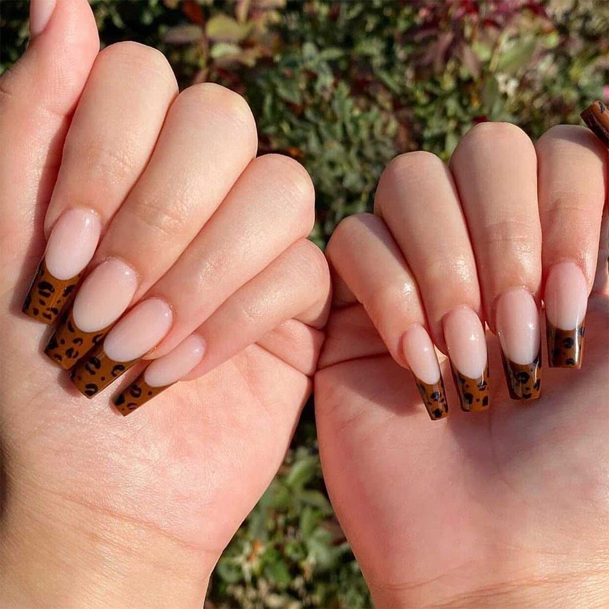 Press On Nails Brown French Glossy Coffin Leopard Nail Kit - TGC Boutique - Press On Nails