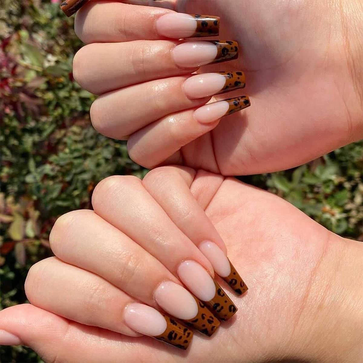 Press On Nails Brown French Glossy Coffin Leopard Nail Kit - TGC Boutique - Press On Nails
