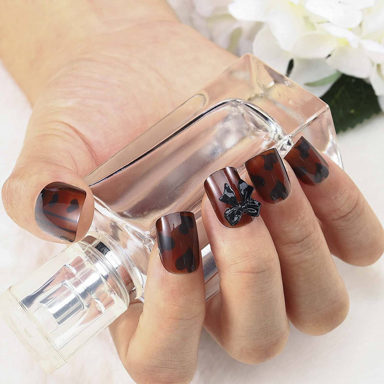 Press On Nails Brown Glossy 3D Coffin Star Nail Kit - TGC Boutique - Press On Nails