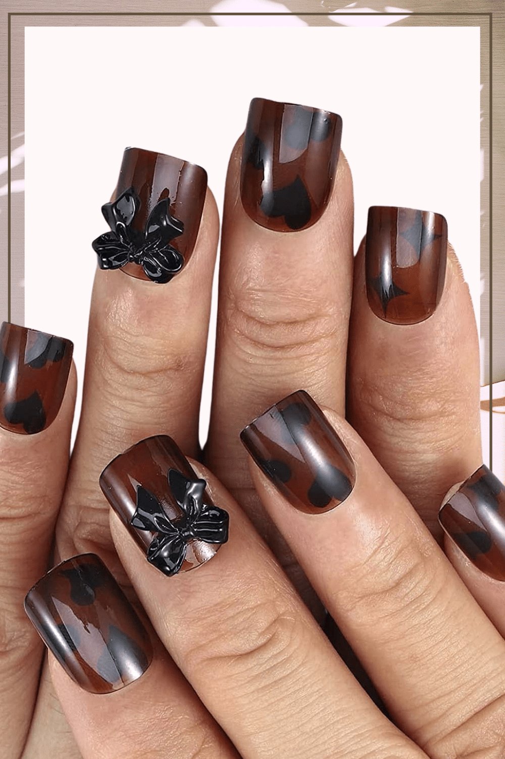 Press On Nails Brown Glossy 3D Coffin Star Nail Kit - TGC Boutique - Press On Nails