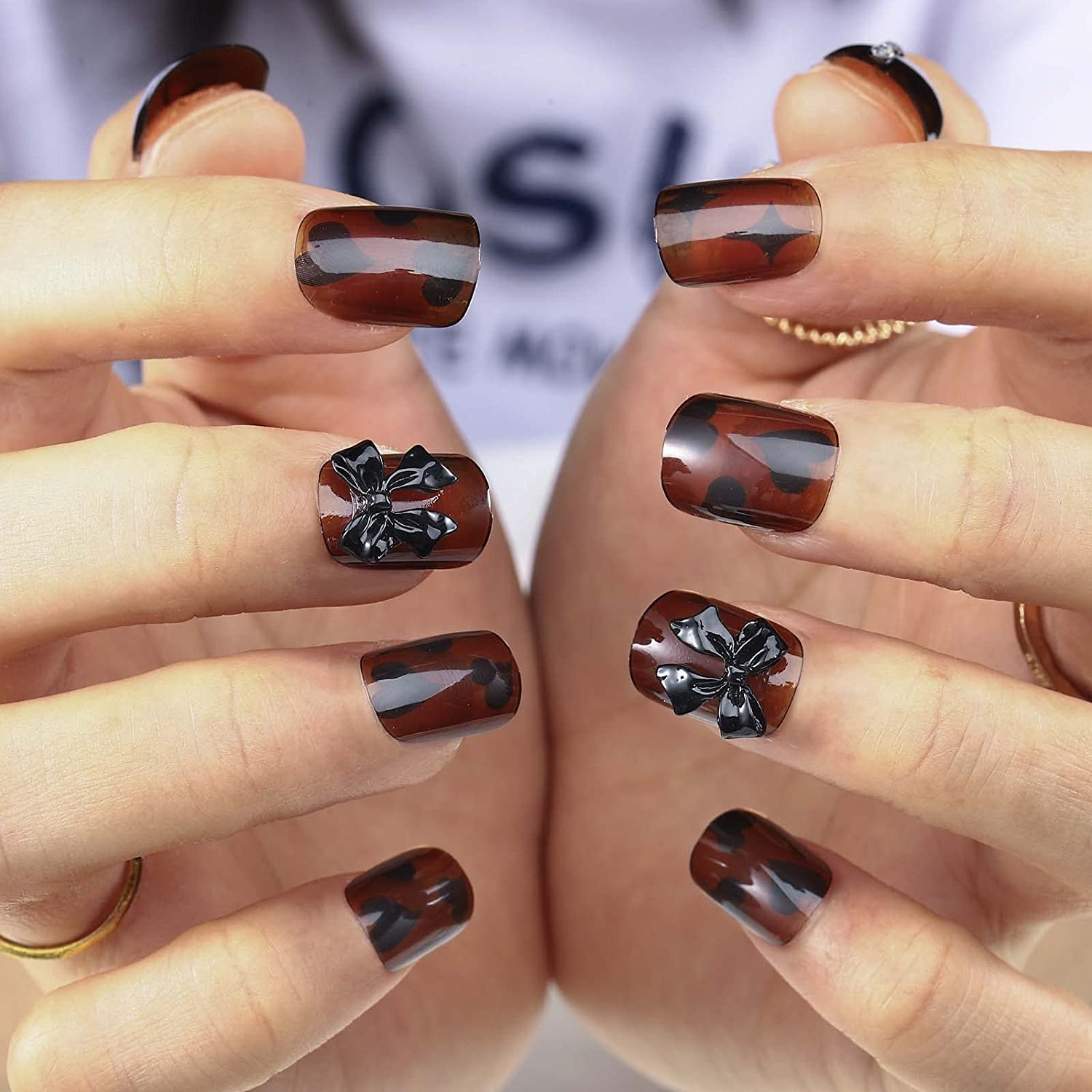 Press On Nails Brown Glossy 3D Coffin Star Nail Kit - TGC Boutique - Press On Nails