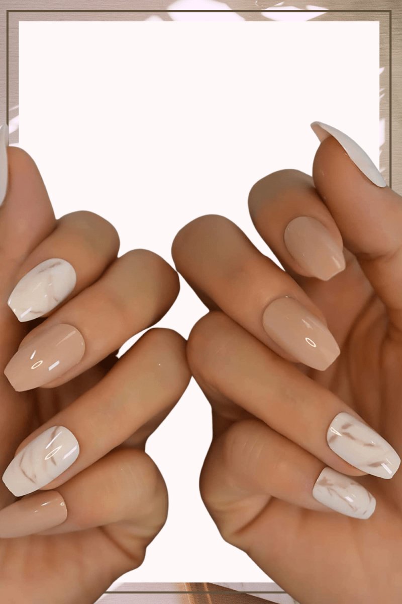 Press On Nails Brown Glossy Marble Coffin Nail Kit - TGC Boutique - Press On Nails