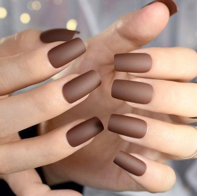 Press On Nails Brown Matte Square Nail Kit - TGC Boutique - Press On Nails