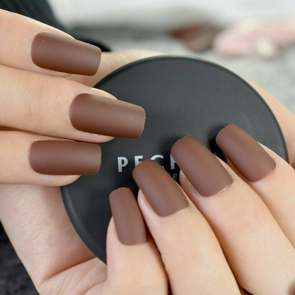 Press On Nails Brown Matte Square Nail Kit - TGC Boutique - Press On Nails
