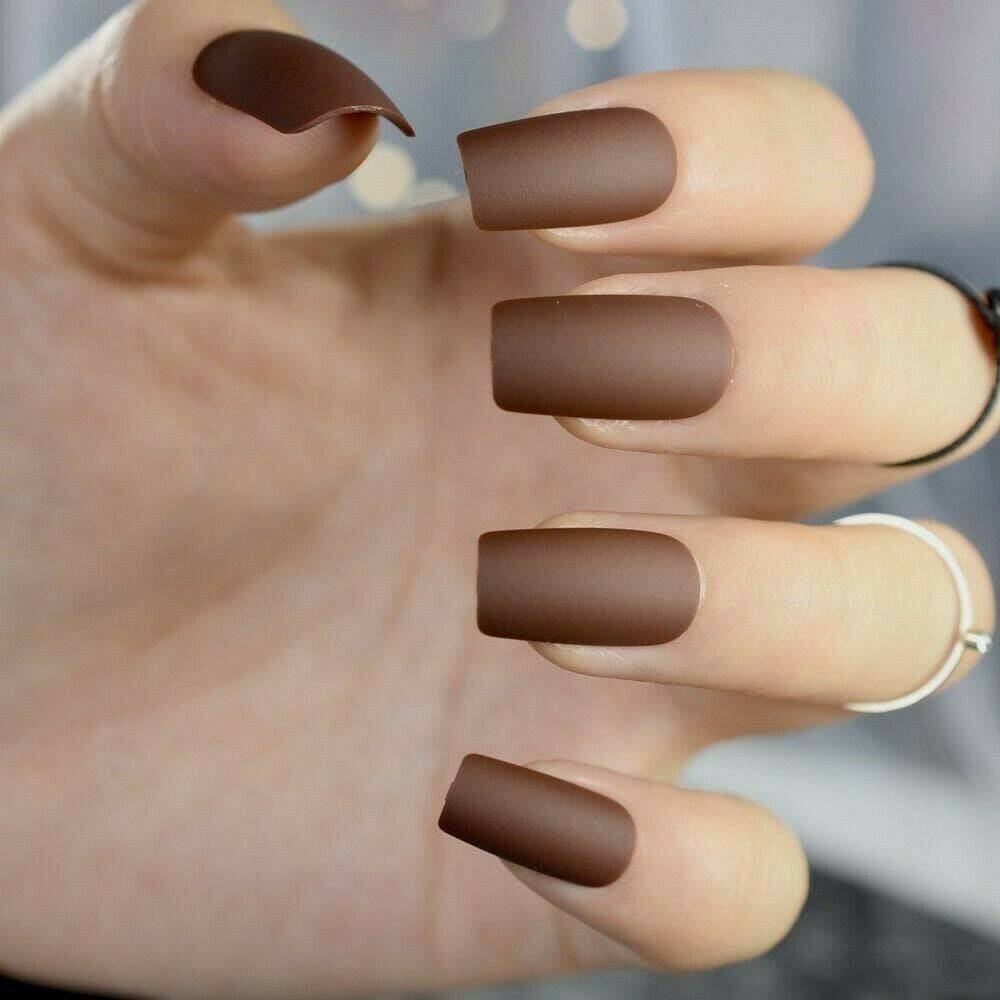 Press On Nails Brown Matte Square Nail Kit - TGC Boutique - Press On Nails
