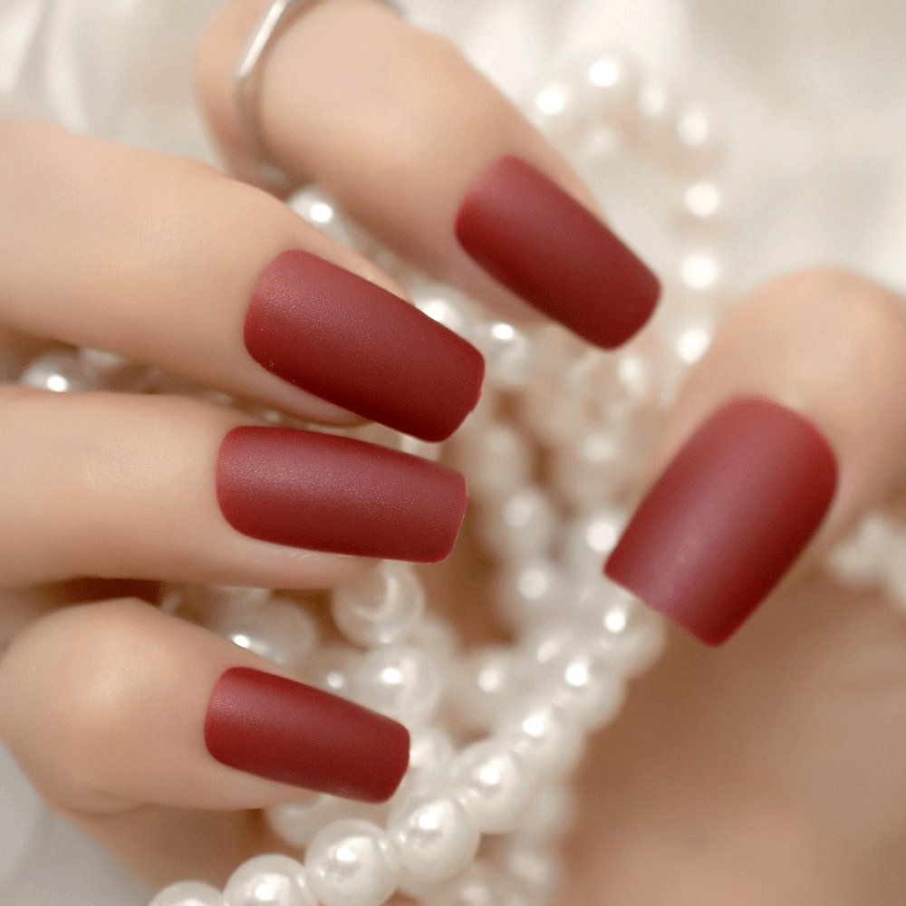 Press On Nails Burgundy Matte Square Nail Kit - TGC Boutique - Press On Nails
