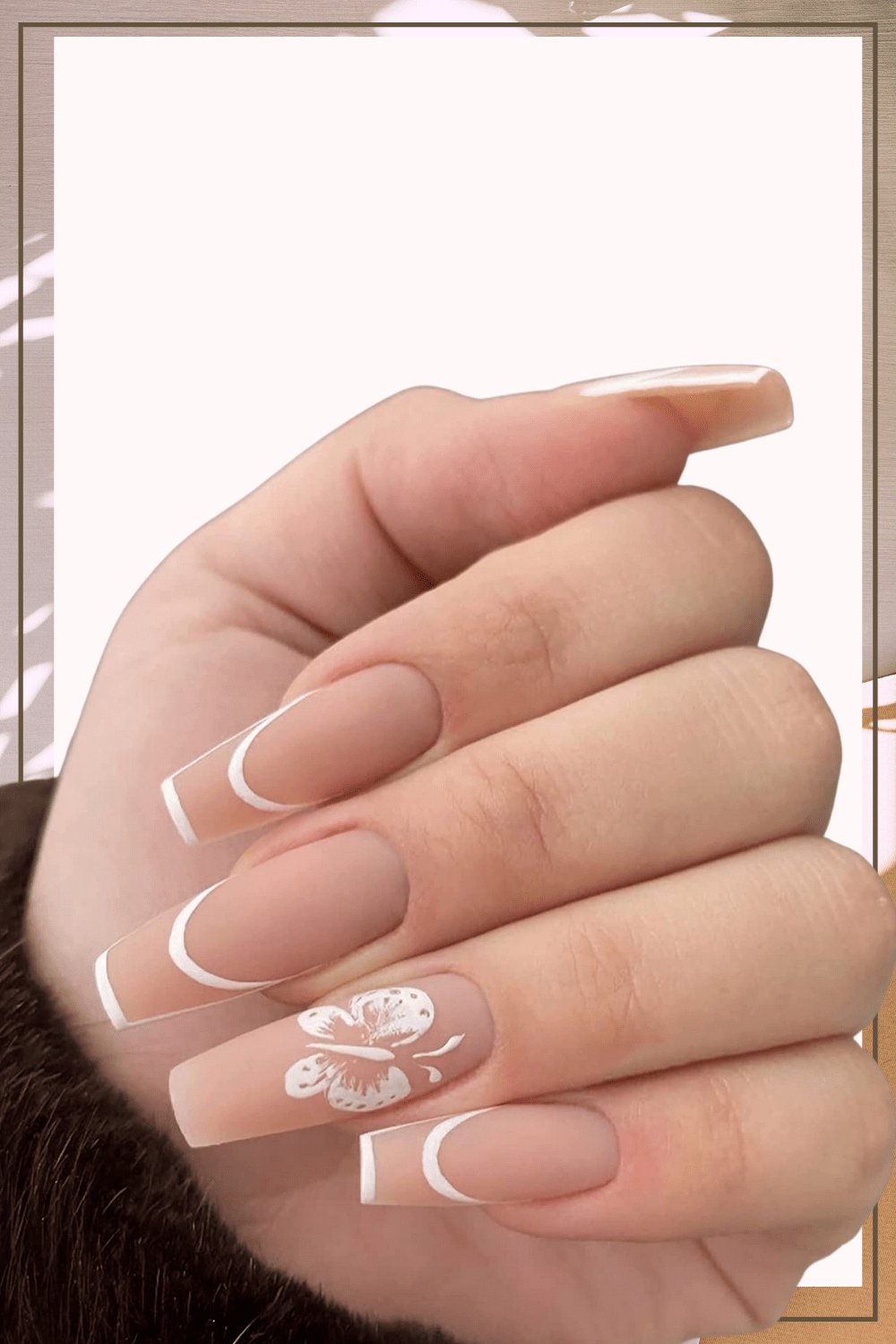 Press On Nails Butterfly Print Pink Matte French Tip Coffin Nail Kit - TGC Boutique - Press On Nails