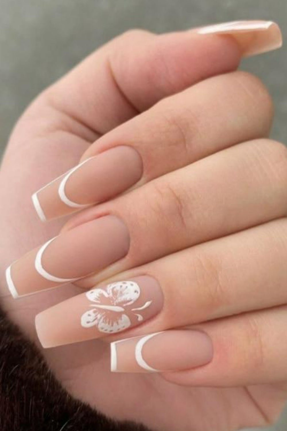 Press On Nails Butterfly Print Pink Matte French Tip Coffin Nail Kit - TGC Boutique - Press On Nails