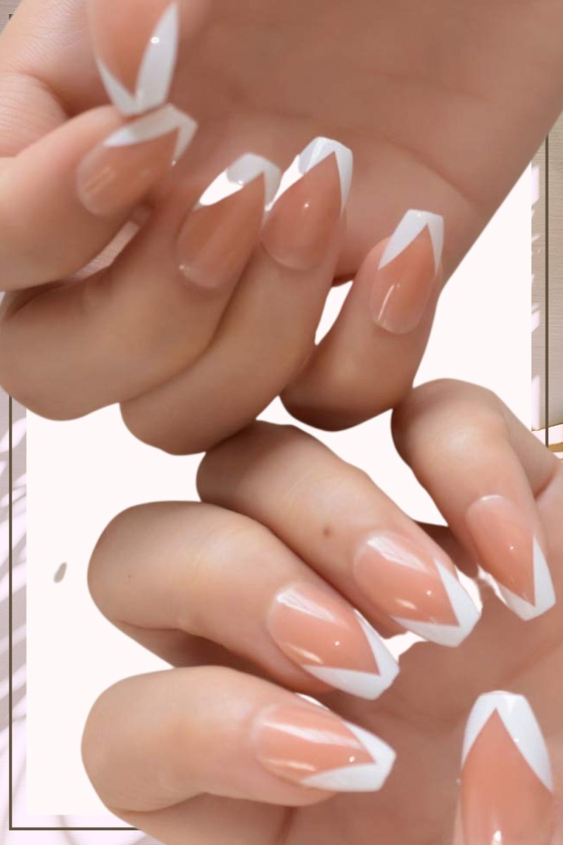 Press On Nails Clear And White French Glossy Coffin Nail Kit - TGC Boutique - Press On Nails
