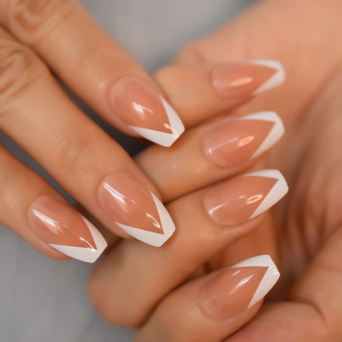 Press On Nails Clear And White French Glossy Coffin Nail Kit - TGC Boutique - Press On Nails
