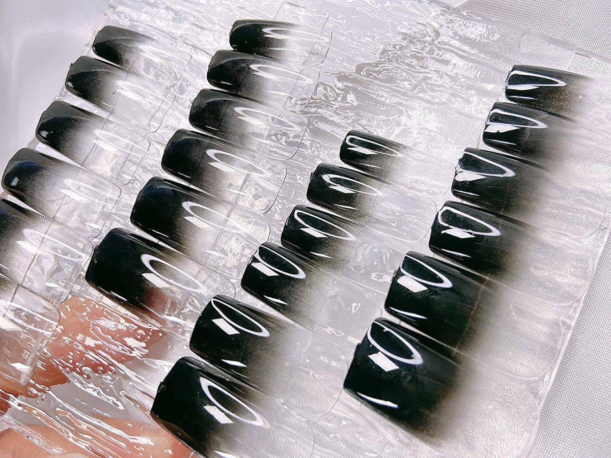 Press On Nails Clear French Glossy Coffin Black Nail Kit - TGC Boutique - Press On Nails