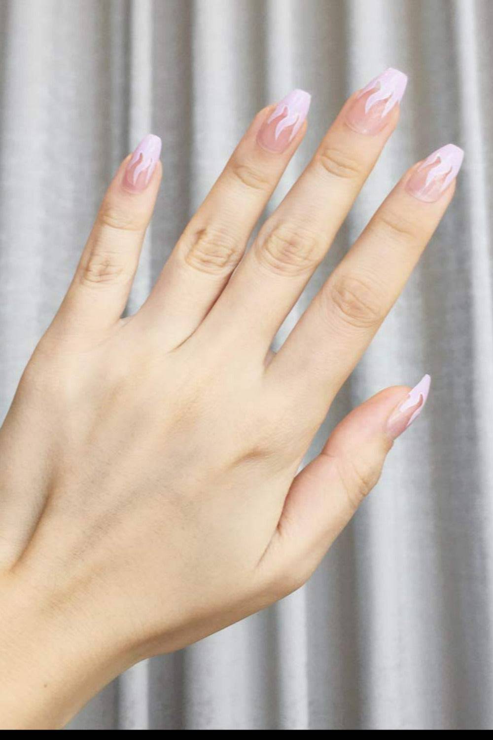 Press On Nails Clear Glossy French Tip Coffin Pink Flame Nail Kit - TGC Boutique - Press On Nails