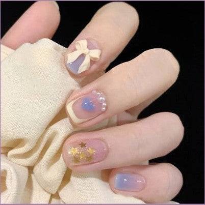 Press On Nails Clear Glossy White French Tip Coffin Crystal Nail Kit - TGC Boutique - Press On Nails