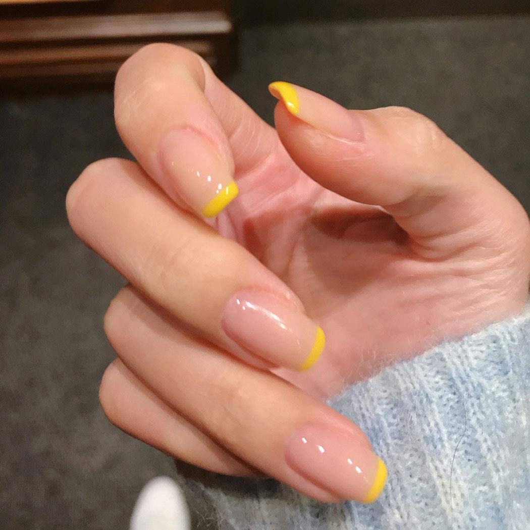 Press On Nails Clear Glossy Yellow French Square Nail Kit - TGC Boutique - Press On Nails