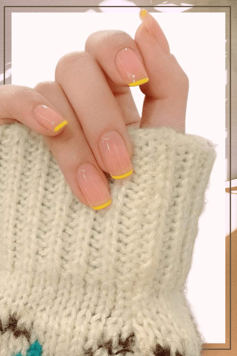 Press On Nails Clear Glossy Yellow French Square Nail Kit - TGC Boutique - Press On Nails