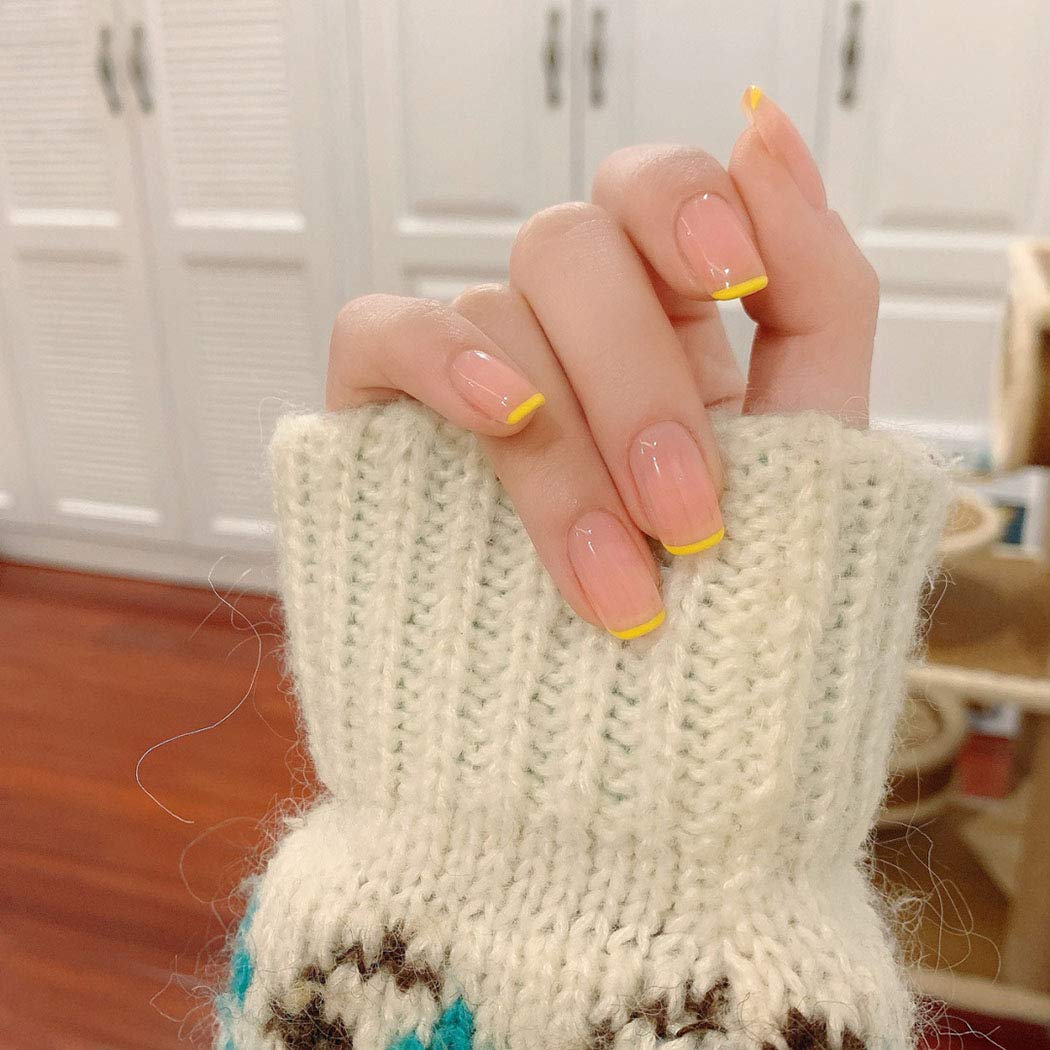 Press On Nails Clear Glossy Yellow French Square Nail Kit - TGC Boutique - Press On Nails