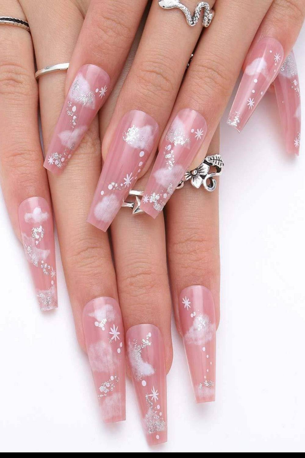 Press On Nails Cloud Glossy Ombre Coffin Nail Kit - TGC Boutique - Press On Nails