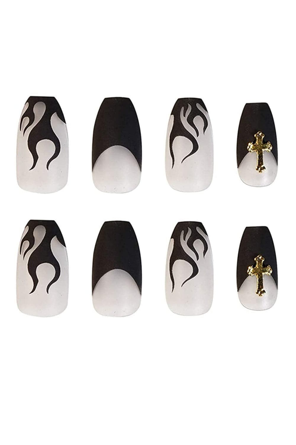 Press On Nails Cross Black Flame Coffin Nail Kit - TGC Boutique - Press On Nails