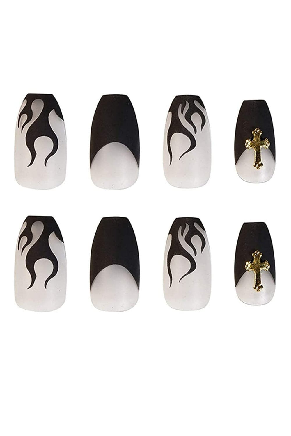 Press On Nails Cross Black Flame Coffin Nail Kit - TGC Boutique - Press On Nails