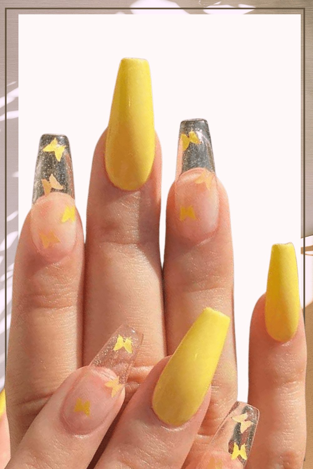 Press On Nails Cute Butterfly And Yellow Coffin Nail Kit - TGC Boutique - Press On Nails