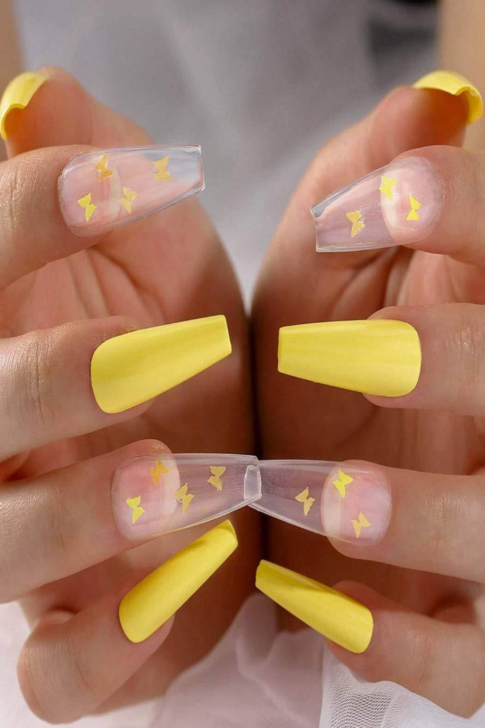 Press On Nails Cute Butterfly And Yellow Coffin Nail Kit - TGC Boutique - Press On Nails