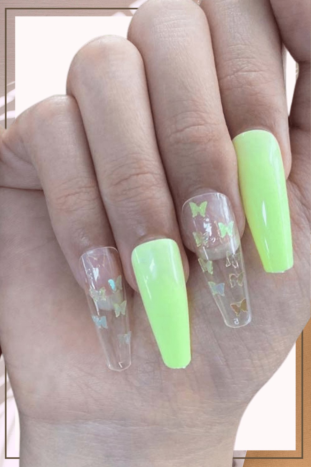 Press On Nails Cute Green Coffin Butterfly Nails Kit - TGC Boutique - Press On Nails