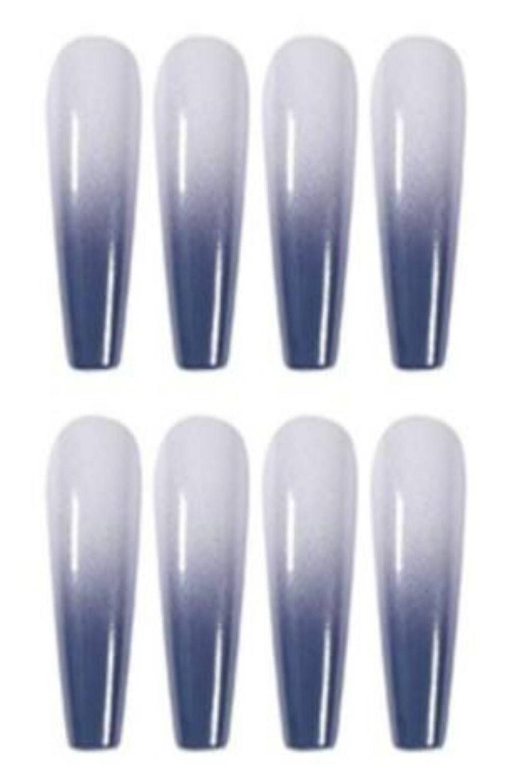 Press On Nails Dark Gray Glossy Ombre French Tip Coffin Nail Kit - TGC Boutique - Press On Nails