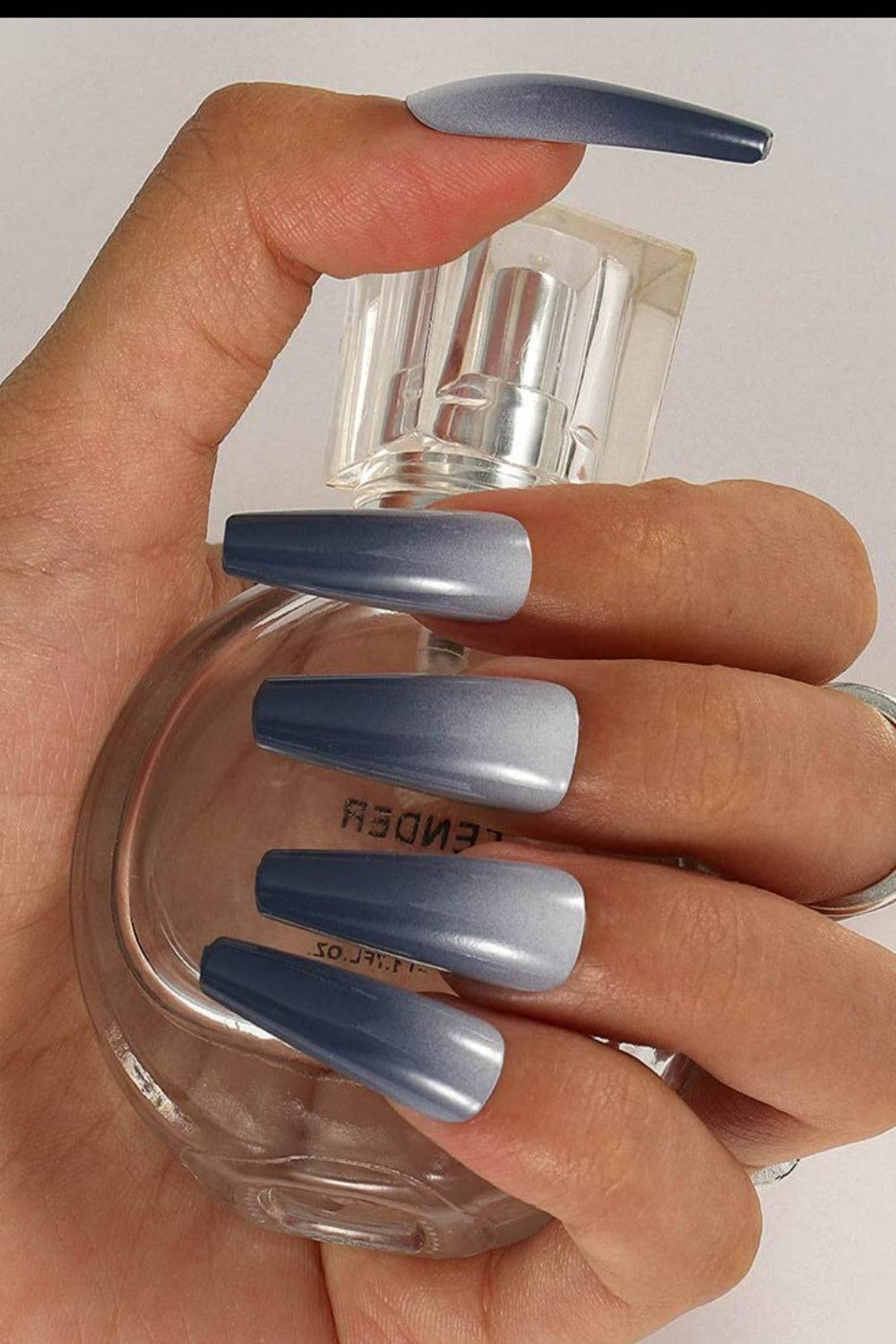 Press On Nails Dark Gray Glossy Ombre French Tip Coffin Nail Kit - TGC Boutique - Press On Nails