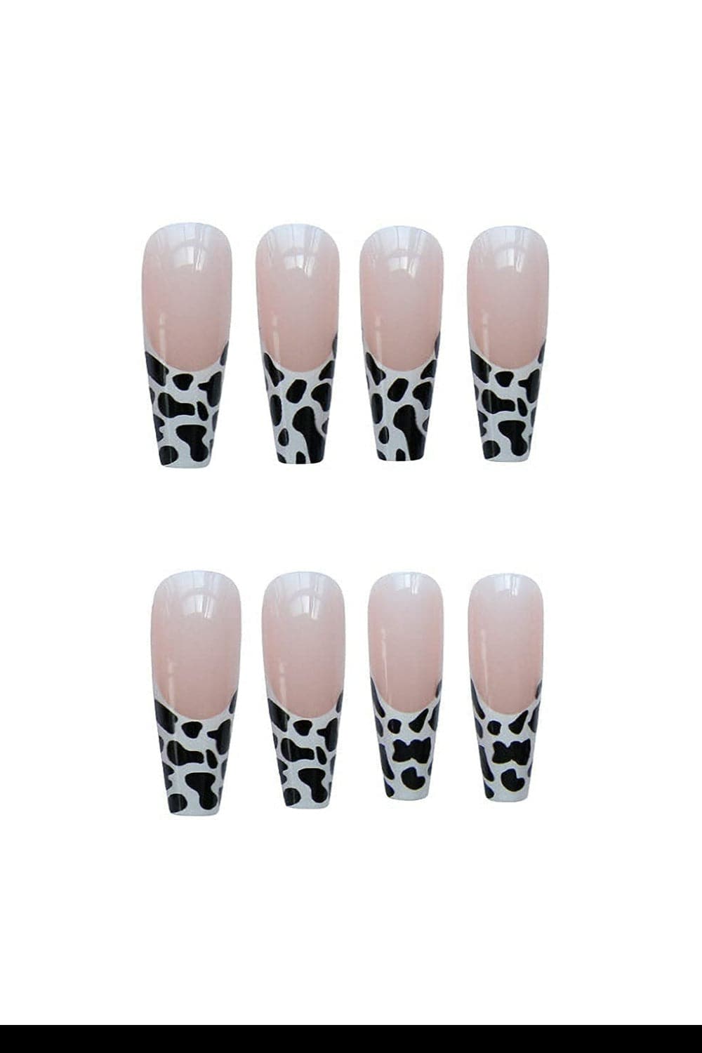 Press On Nails French Tip Cow Print Coffin Nail Kit - TGC Boutique - Press On Nails