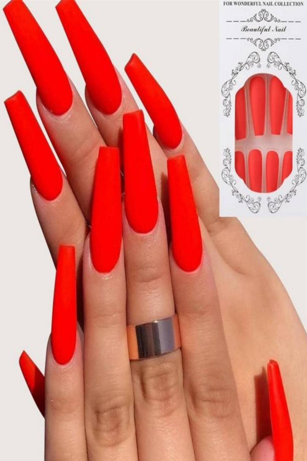 Press On Nails French Tip Neon Matte Glossy Coffin Nail Kit - TGC Boutique - Press On Nails