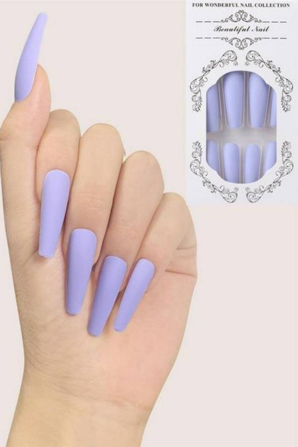 Press On Nails French Tip Neon Matte Glossy Coffin Nail Kit - TGC Boutique - Press On Nails