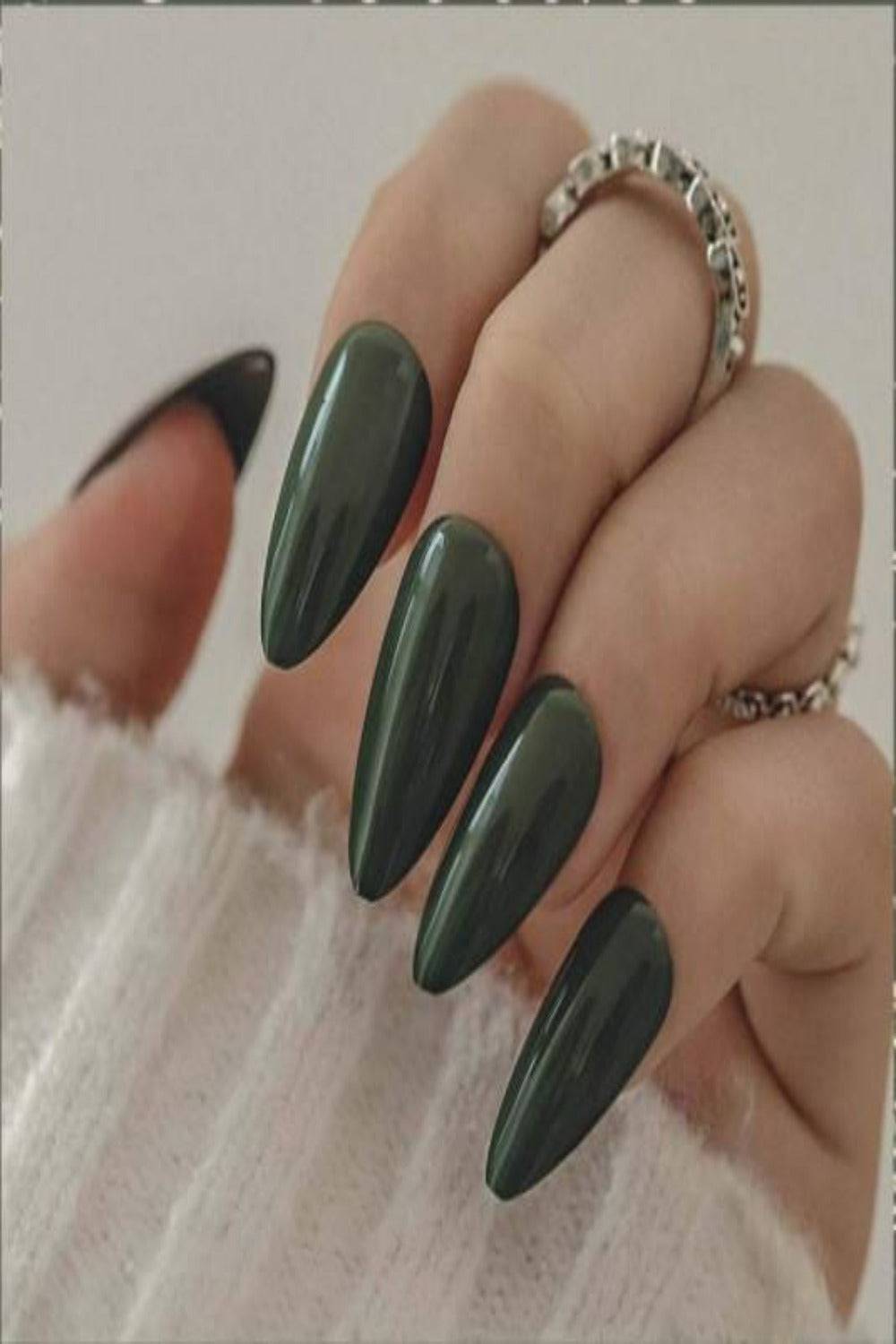 Press On Nails Glossy Almond Green Stiletto Nails Kit - TGC Boutique - Press On Nails