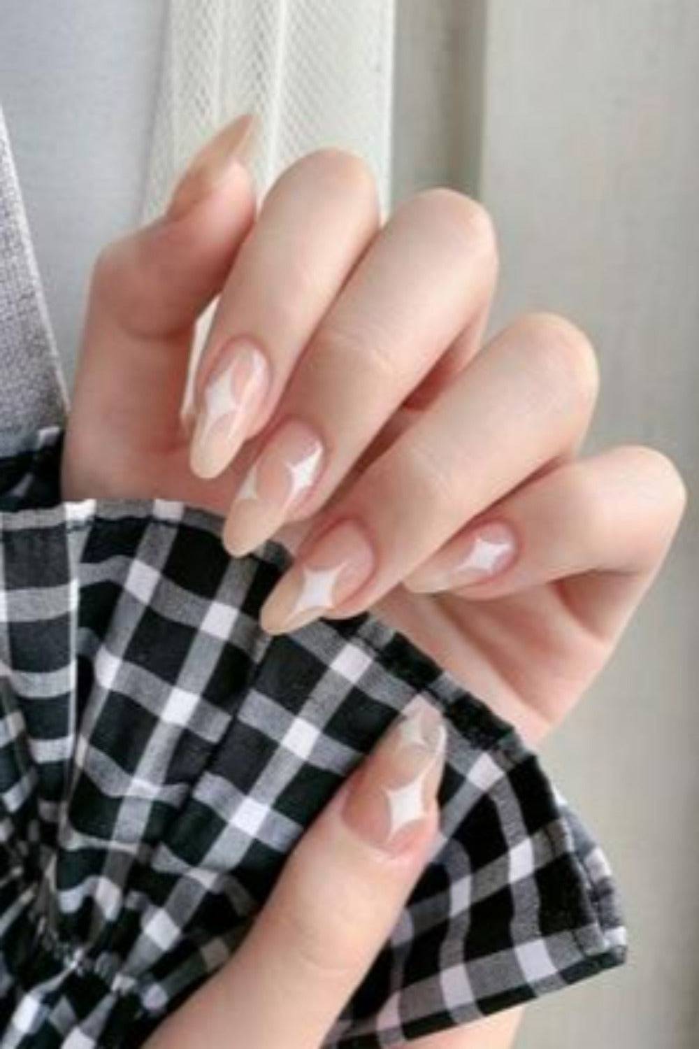 Press On Nails Glossy French Tip Matte Coffin Manicure Nail Kit - TGC Boutique - Press On Nails