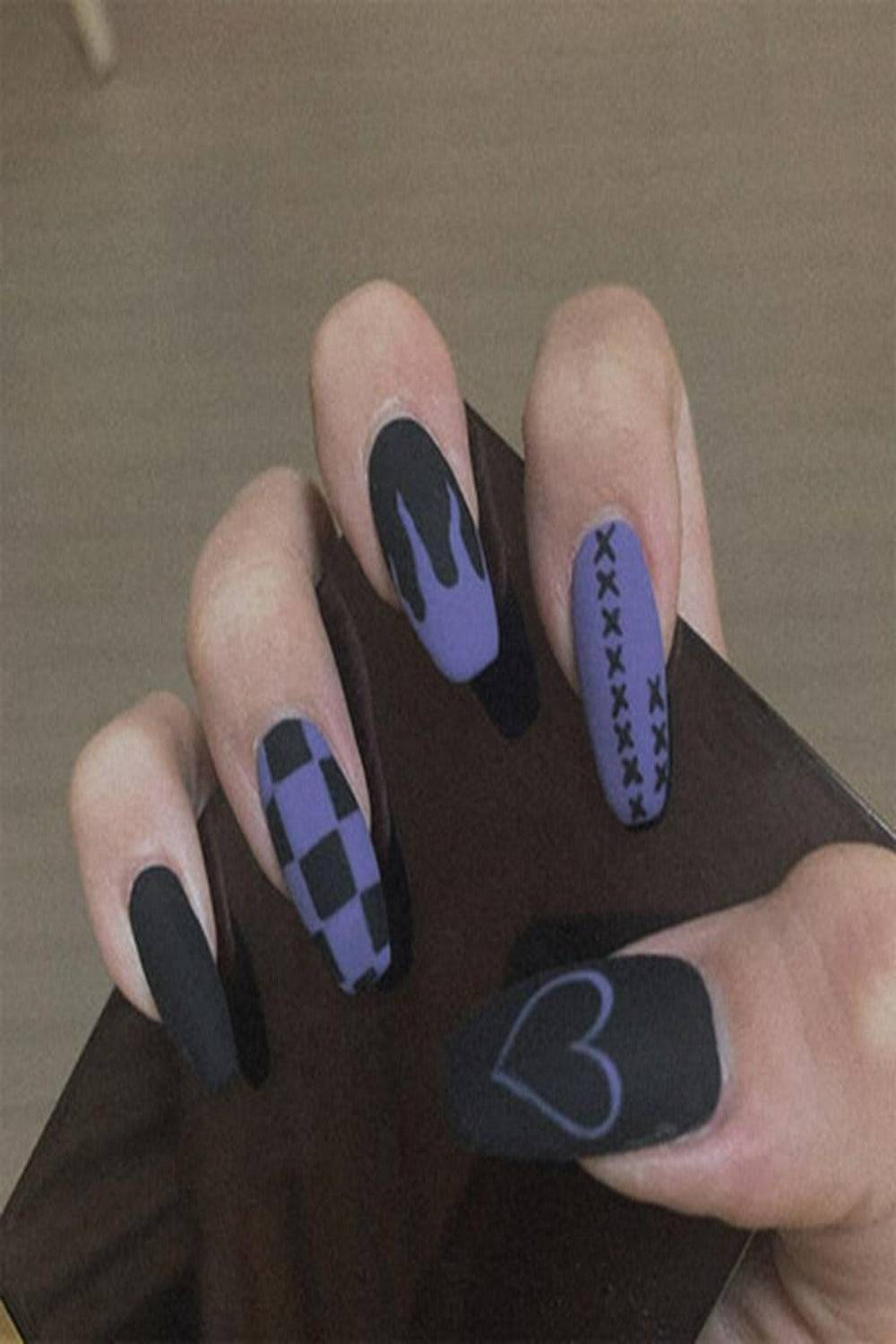Press On Nails Glossy French Tip Matte Coffin Manicure Nail Kit - TGC Boutique - Press On Nails
