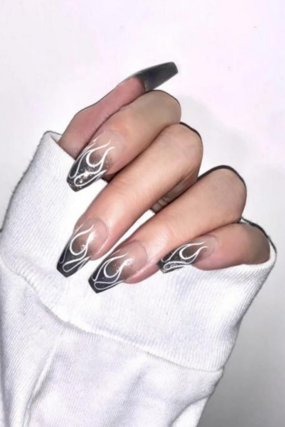 Press On Nails Glossy French Tip Matte Coffin Manicure Nail Kit - TGC Boutique - Press On Nails