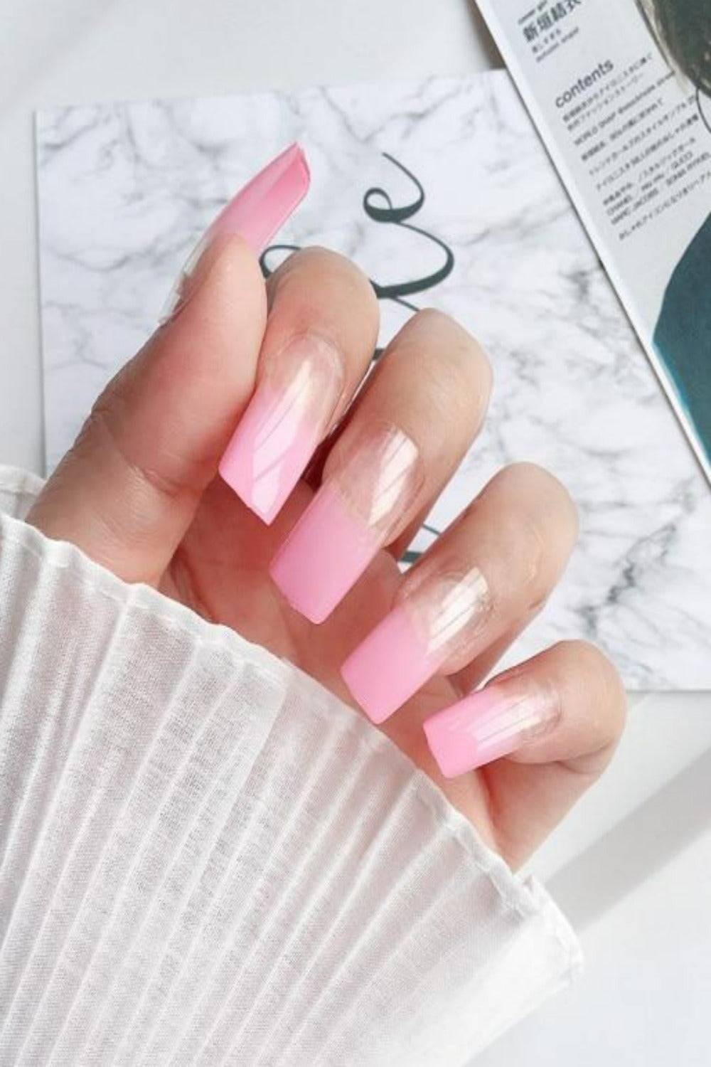 Press On Nails Glossy French Tip Matte Coffin Manicure Nail Kit - TGC Boutique - Press On Nails