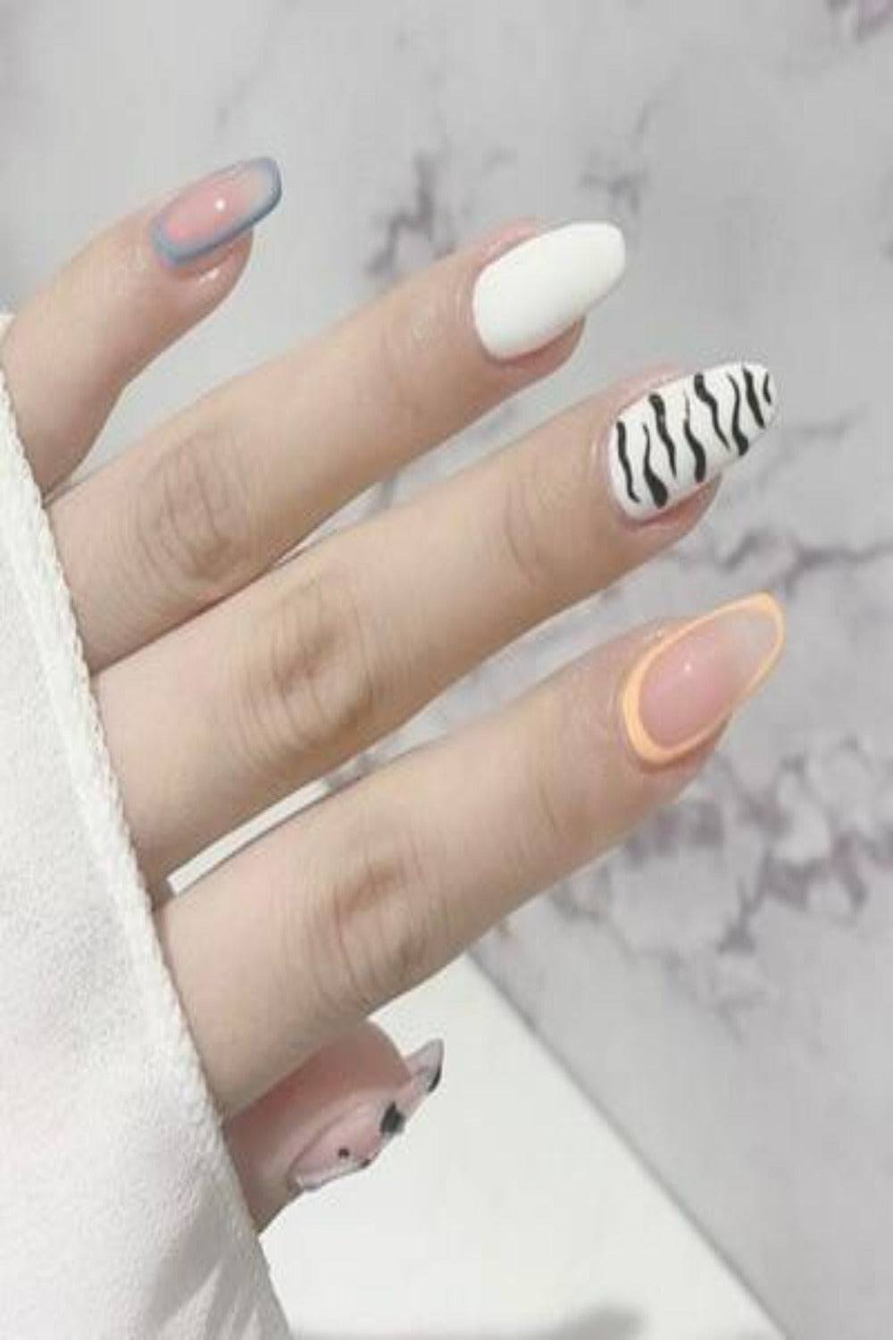 Press On Nails Glossy French Tip Matte Coffin Manicure Nail Kit - TGC Boutique - Press On Nails