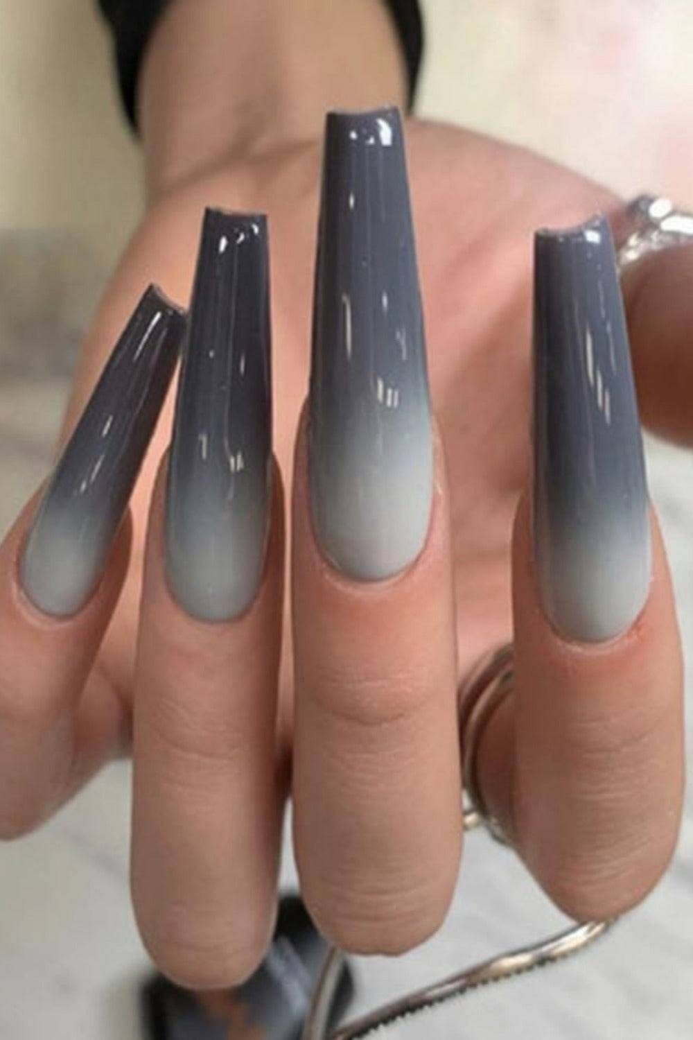 Press On Nails Glossy French Tip Matte Coffin Manicure Nail Kit - TGC Boutique - Press On Nails